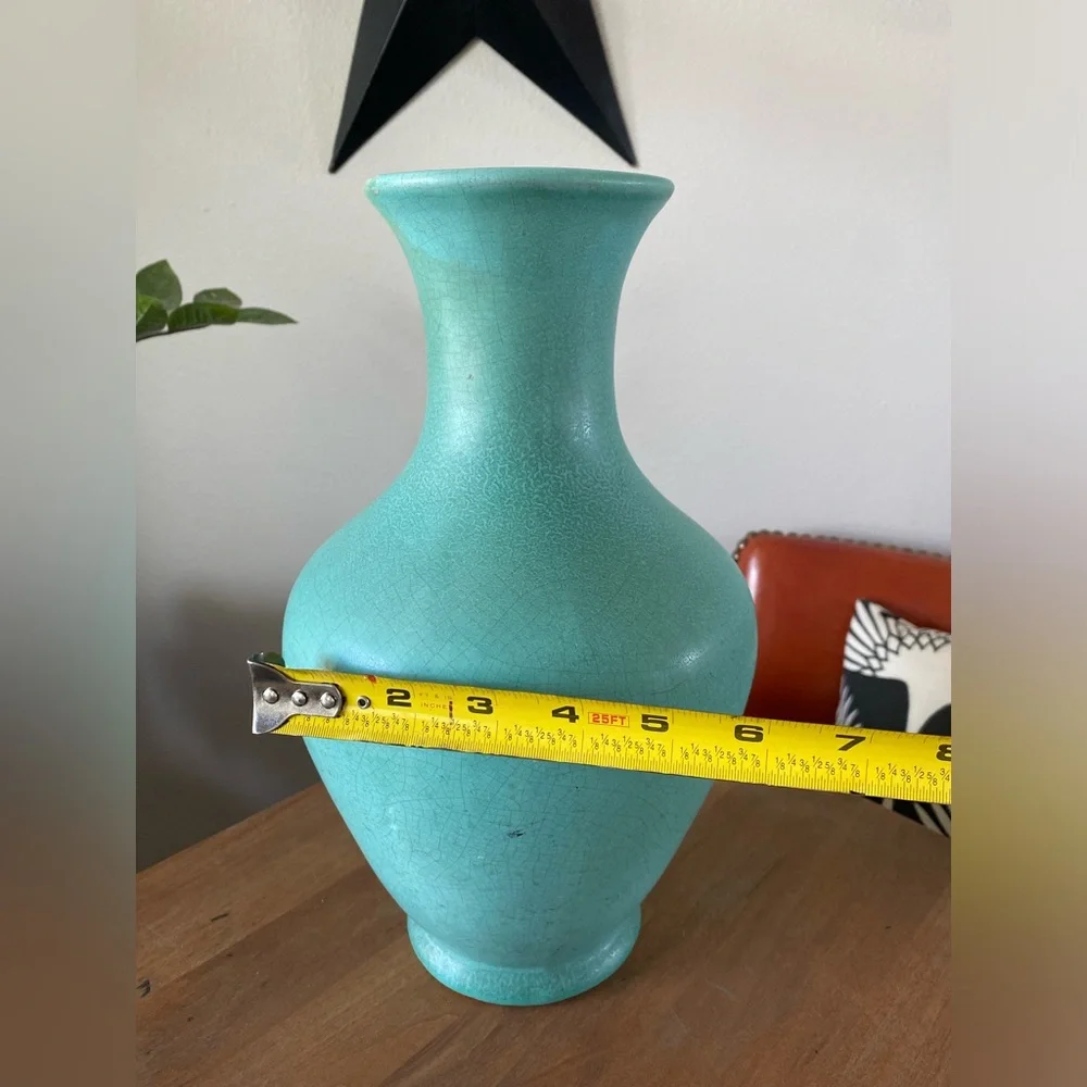 Large Weller Pottery Evergreen/Turquoise Vase Satin Matt Green 12” Vintage